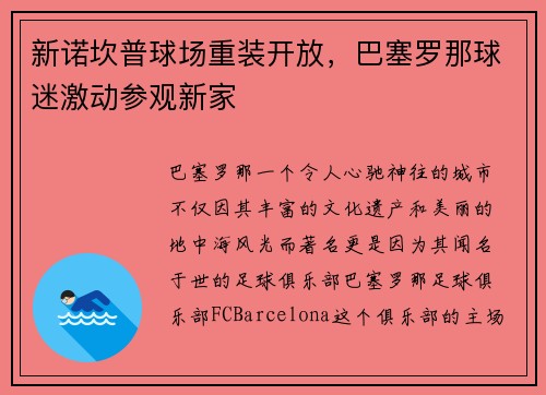 新诺坎普球场重装开放，巴塞罗那球迷激动参观新家
